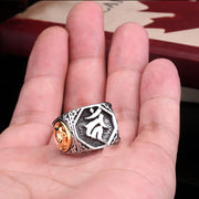 Buddha Stones Tibetan Titanium Steel Greeting Hand Sword Sign Sanskrit Balance Ring Ring BS 7