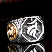 Buddha Stones Tibetan Titanium Steel Greeting Hand Sword Sign Sanskrit Balance Ring Ring BS US13