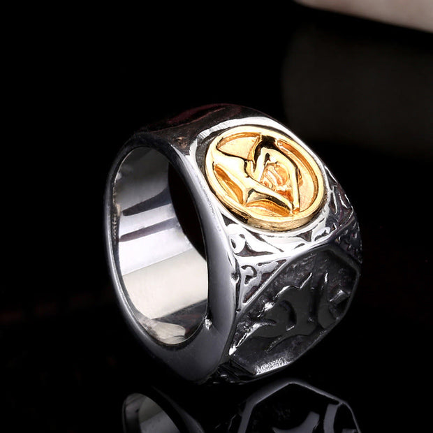 Buddha Stones Tibetan Titanium Steel Greeting Hand Sword Sign Sanskrit Balance Ring Ring BS 3