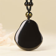 Buddha Stones Natural Black Obsidian Ice Obsidian Laughing Buddha Purification Necklace Pendant