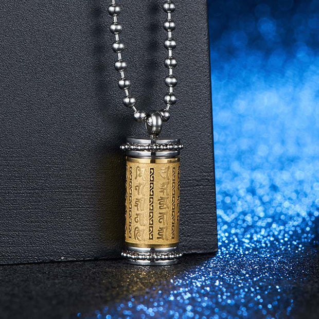 FREE Today: Strengthen Balance Prayer Wheel Shurangama Mantra Scriptures Titanium Steel Necklace Pendant