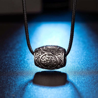 Buddha Stones Tibetan Om Mani Padme Hum Four Mythical Beasts Titanium Steel Wisdom Necklace Pendant Necklaces & Pendants BS Four Mythical Beasts-Leather Cord