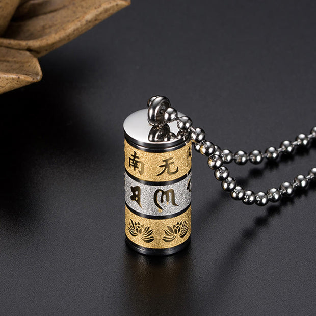 Buddha Stones Tibetan Om Mani Padme Hum Lotus Pattern Prayer Wheel Titanium Steel Peace Necklace Pendant Necklaces & Pendants BS 6