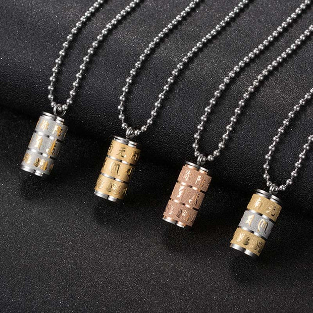 Buddha Stones Tibetan Om Mani Padme Hum Lotus Pattern Prayer Wheel Titanium Steel Peace Necklace Pendant Necklaces & Pendants BS 12