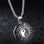 Buddha Stones Titanium Steel Bagua Yin Yang Pattern Balance Necklace Pendant Necklaces & Pendants BS Silver Bagua