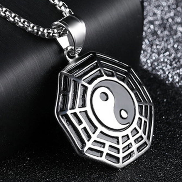 Buddha Stones Titanium Steel Bagua Yin Yang Pattern Balance Necklace Pendant Necklaces & Pendants BS 12