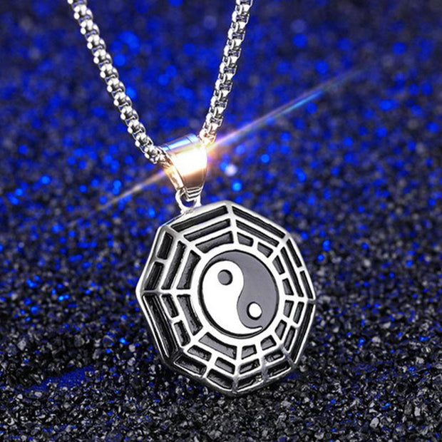 Buddha Stones Titanium Steel Bagua Yin Yang Pattern Balance Necklace Pendant Necklaces & Pendants BS 10