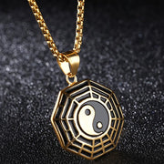 Buddha Stones Titanium Steel Bagua Yin Yang Pattern Balance Necklace Pendant Necklaces & Pendants BS Golden Bagua