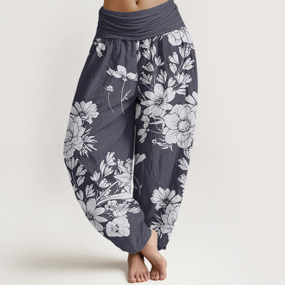 Buddha Stones Casual Peony Leaves Women's Elastic Waist Harem Pants