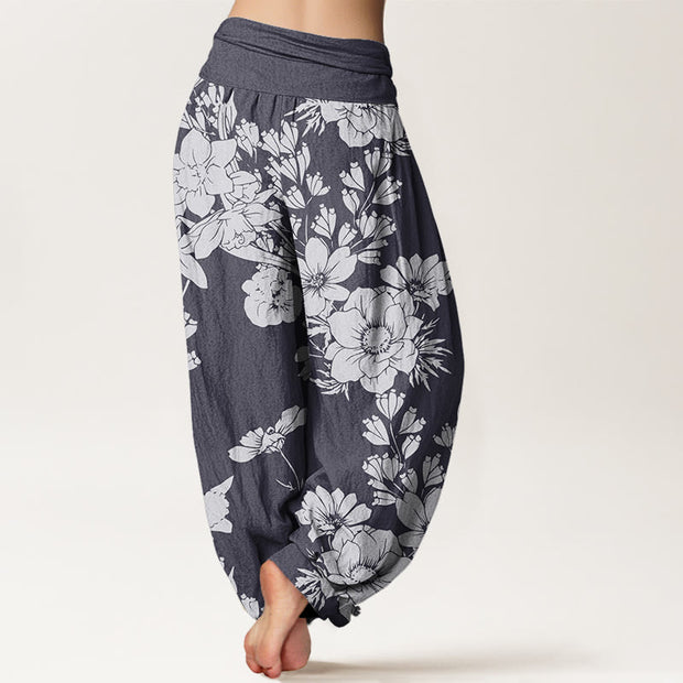 Buddha Stones Casual Peony Leaves Women's Elastic Waist Harem Pants