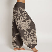 Buddha Stones Casual Peony Leaves Women's Elastic Waist Harem Pants