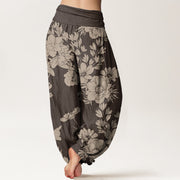 Buddha Stones Casual Peony Leaves Women's Elastic Waist Harem Pants