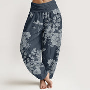 Buddha Stones Casual Peony Leaves Women's Elastic Waist Harem Pants