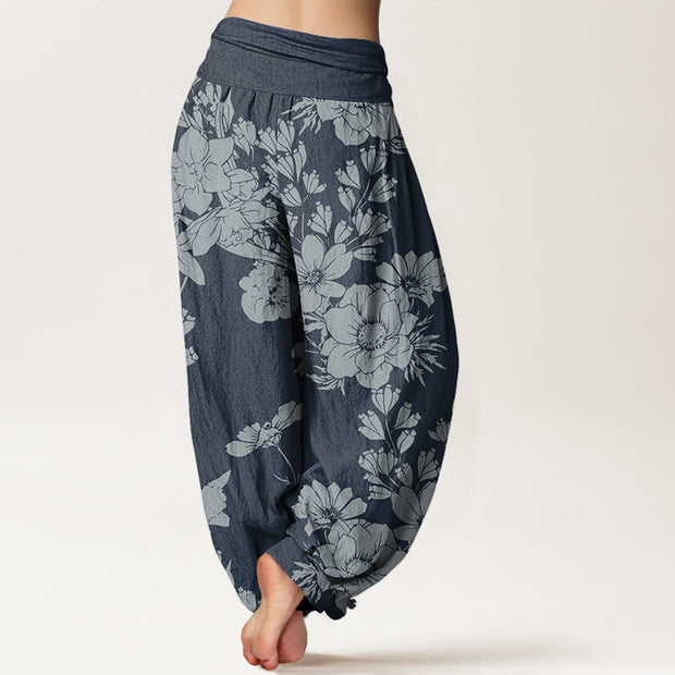 Buddha Stones Casual Peony Leaves Women's Elastic Waist Harem Pants