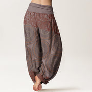 Buddha Stones Casual Flowers Compass Design Women's Elastic Waist Harem Pants