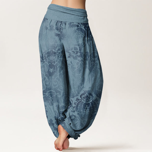 Buddha Stones Casual Flower Leaves Design Women's Elastic Waist Harem Pants