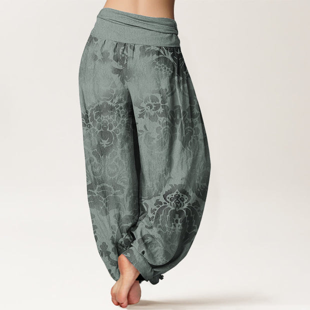 Buddha Stones Casual Flower Leaves Design Women's Elastic Waist Harem Pants