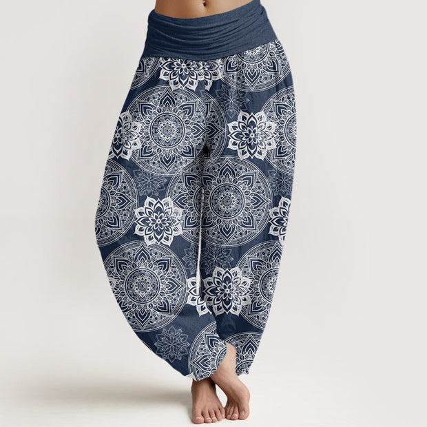 Buddha Stones Casual Round Mandala Flower Design Women's Elastic Waist Harem Pants