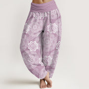 Buddha Stones Casual Round Mandala Flower Design Women's Elastic Waist Harem Pants