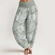 Buddha Stones Casual Round Mandala Flower Design Women's Elastic Waist Harem Pants