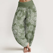 Buddha Stones Casual White Mandala Flower Design Women's Elastic Waist Harem Pants - DarkSeaGreen - US22，UK/AU26，EU54 (6XL) - image 1