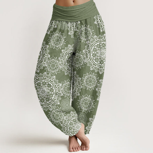Buddha Stones Casual White Mandala Flower Design Women's Elastic Waist Harem Pants - DarkSeaGreen - US22，UK/AU26，EU54 (6XL) - image 1