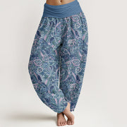 Buddha Stones Casual Cashew Flower Design Women's Elastic Waist Harem Pants