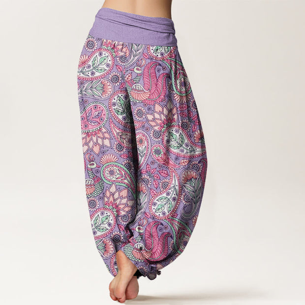 Buddha Stones Cashew Flower Peacock Sunflower Design Women's Elastic Waist Harem Pants