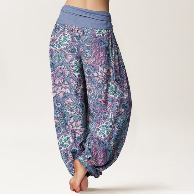 Buddha Stones Cashew Flower Peacock Sunflower Design Women's Elastic Waist Harem Pants