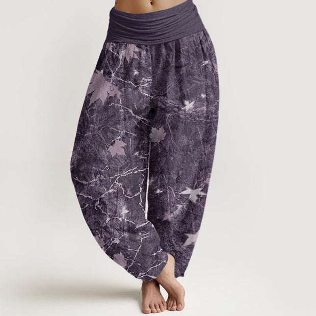 Buddha Stones Maple Leaf Pattern Women's Elastic Waist Harem Pants