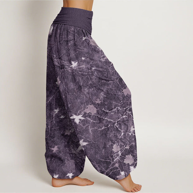 Buddha Stones Maple Leaf Pattern Women's Elastic Waist Harem Pants