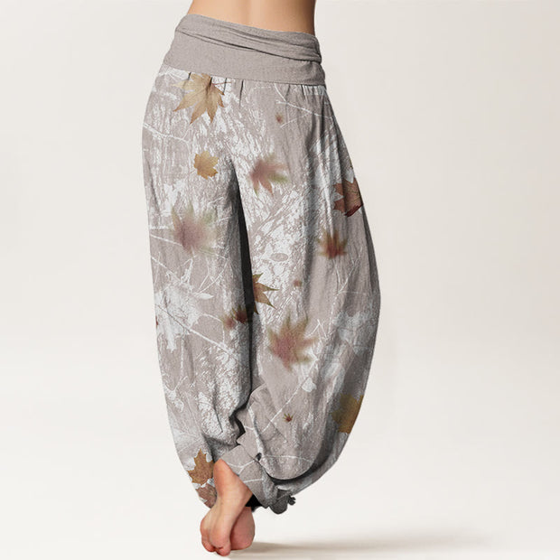 Buddha Stones Maple Leaves And Branches Pattern Women's Elastic Waist Harem Pants