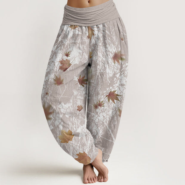 Buddha Stones Maple Leaves And Branches Pattern Women's Elastic Waist Harem Pants