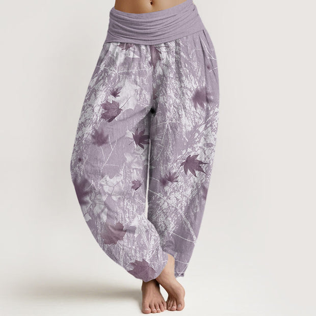 Buddha Stones Maple Leaves And Branches Pattern Women's Elastic Waist Harem Pants