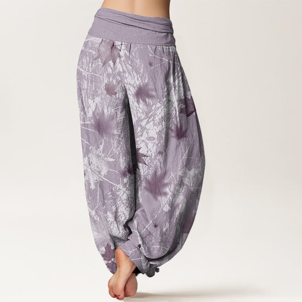 Buddha Stones Maple Leaves And Branches Pattern Women's Elastic Waist Harem Pants