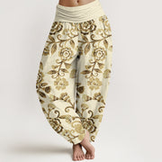 Buddha Stones  Numerous Flowers Pattern Women's Elastic Waist Harem Pants