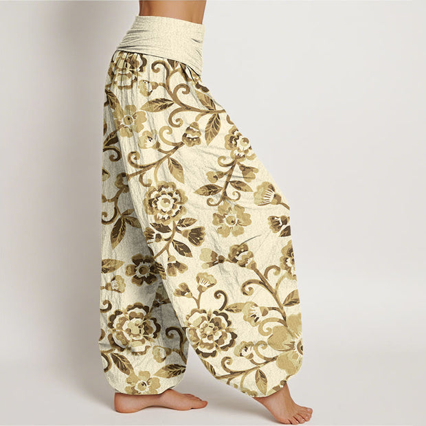 Buddha Stones  Numerous Flowers Pattern Women's Elastic Waist Harem Pants