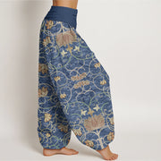 Buddha Stones Lotus Pattern Women's Elastic Waist Harem Pants