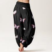 Buddha Stones Butterfly Pattern Women's Elastic Waist Harem Pants