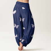 Buddha Stones Butterfly Pattern Women's Elastic Waist Harem Pants