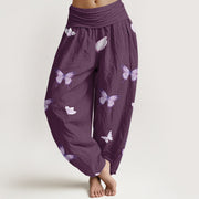 Buddha Stones Butterfly Pattern Women's Elastic Waist Harem Pants