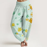 Buddha Stones Maple Leaf Pattern Women's Elastic Waist Harem Pants