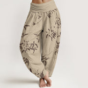 Buddha Stones Branch Pattern Women's Elastic Waist Harem Pants