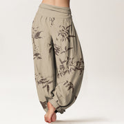 Buddha Stones Branch Pattern Women's Elastic Waist Harem Pants