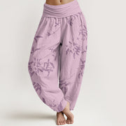 Buddha Stones Branch Pattern Women's Elastic Waist Harem Pants