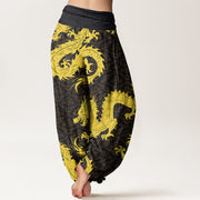 Buddha Stones Casual Dragon Pattern Women's Elastic Waist Harem Pants