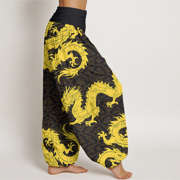 Buddha Stones Casual Dragon Pattern Women's Elastic Waist Harem Pants