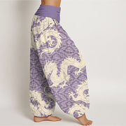 Buddha Stones Casual Dragon Pattern Women's Elastic Waist Harem Pants