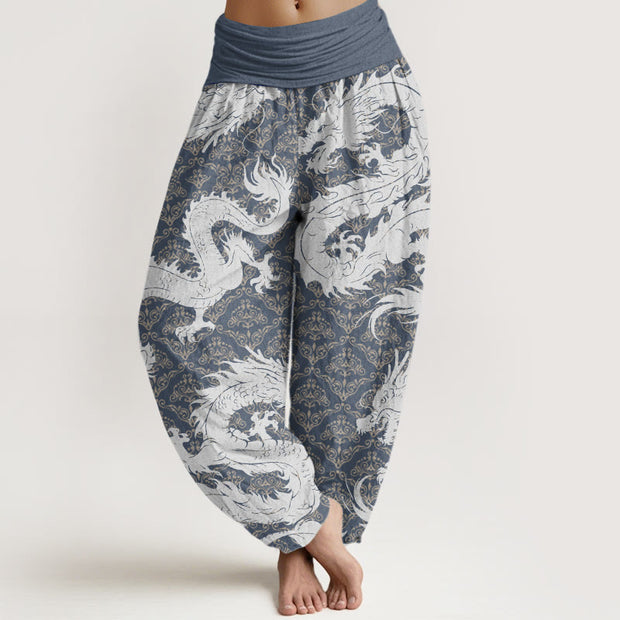 Buddha Stones Casual Dragon Pattern Women's Elastic Waist Harem Pants