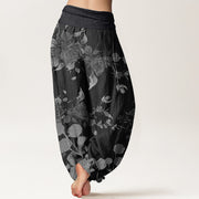 Buddha Stones Blooming Budding Flowers Pattern Women's Elastic Waist Harem Pants